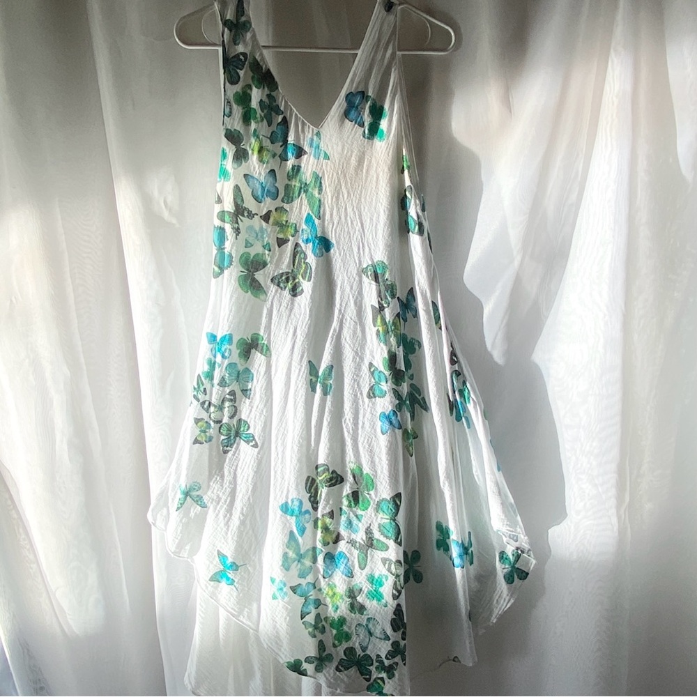 Butterflies! Made in Thailand 100% Cotton Gauze Layered Beach Dress Size Small